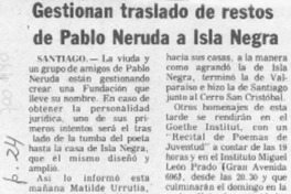Gestionan traslado de restos de Pablo Neruda a Isla Negra.