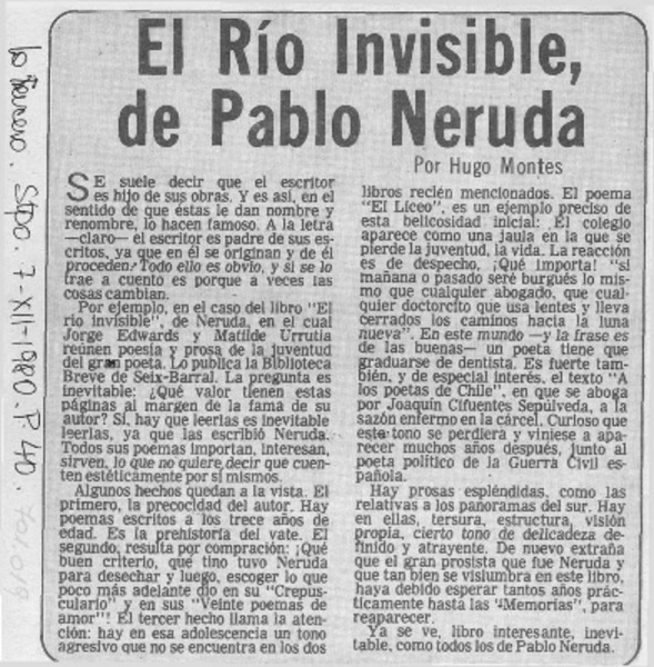 El río invisible, de Pablo de Neruda