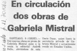 En circulación dos obras de Gabriela Mistral.