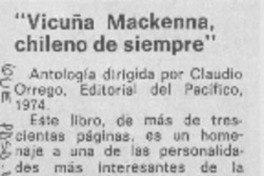 "Vicuña Mackenna, chileno de siempre"