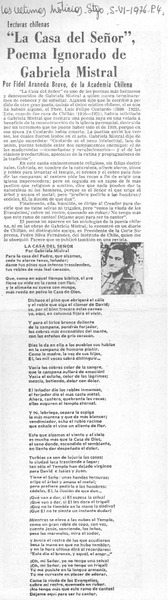 La casa del señor" poema ignorado de Gabriela Mistral