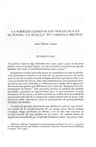 La sobredeterminación semántica en el poema "La huella" de Gabriela Mistral