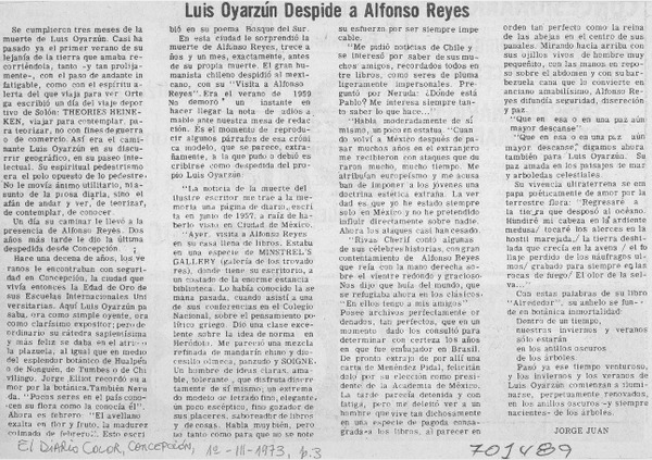 Luis Oyarzún despide a Alfonso Reyes