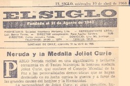 Neruda y la medalla Joliot Curie.
