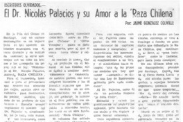 El Dr. Nicolás Palacios y su amor a la "Raza chilena"