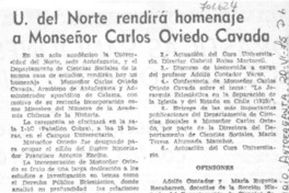 U. del Norte rendirá homenaje a Monseñor Carlos Oviedo Cavada.