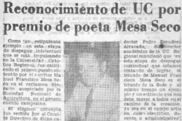 Reconocimiento de UC por premio de poeta Mesa Seco.