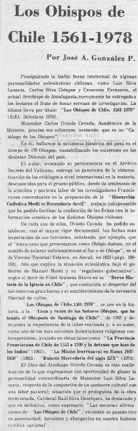 Los obispos de Chile 1561-1978