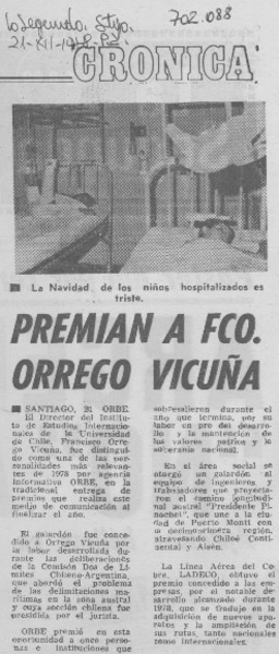 Premian a Fco. Orrego Vicuña.