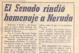 El senado rindió homenaje a Neruda.