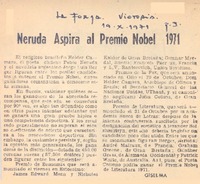 Neruda aspira al Premio Nobel 1971