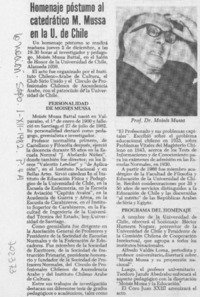 Homenaje póstumo al catedrático M. Mussa en la U. de Chile.