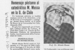 Homenaje póstumo al catedrático M. Mussa en la U. de Chile.