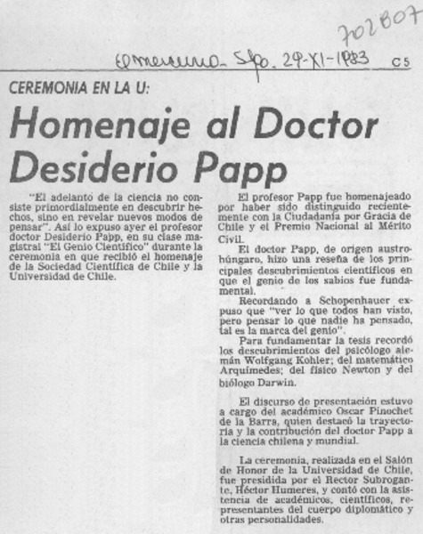 Homenaje al doctor Desiderio Papp.