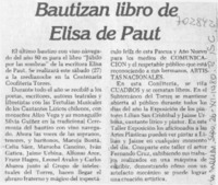 Bautizan libro de Elisa de Paut.
