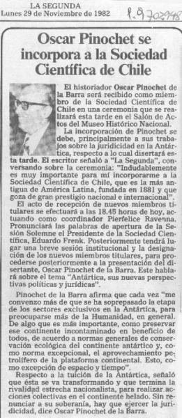 Oscar Pinochet se incorpora a la Sociedad Científica de Chile.