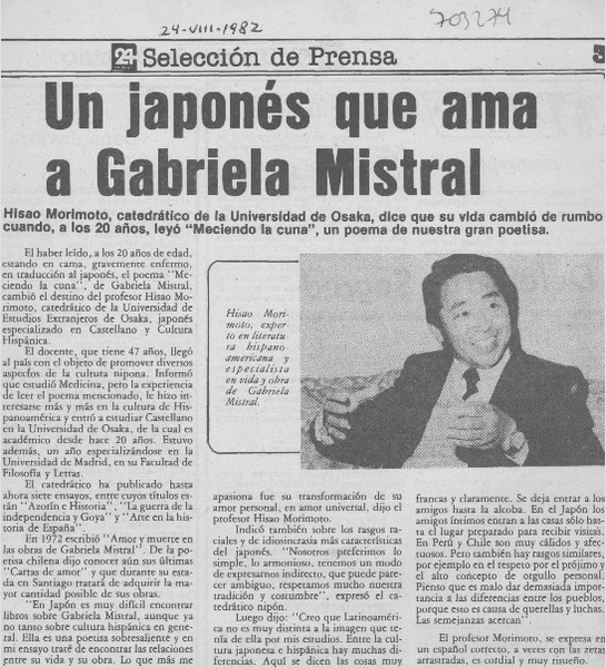 Un japonés que ama a Gabriela Mistral.