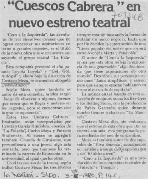Cuescos Cabrera" en nuevo estreno teatral.