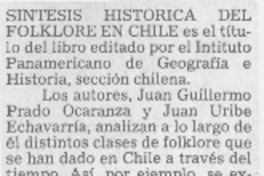 Síntesis histórica del folklore en Chile.