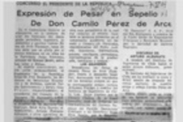 Expresión de pesar en sepelio de don Camilo Pérez de Arce