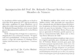 Incorporación del profesor Dr. Rolando Chuaqui Kettlun como miembro de número.