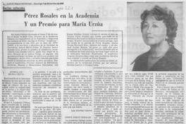 Pérez Rosales en la Academia y un Premio para María Urzúa