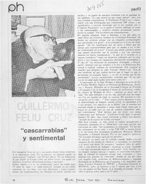 Guillermo Feliú Cruz "cascarrabias" y sentimental : [entrevista]