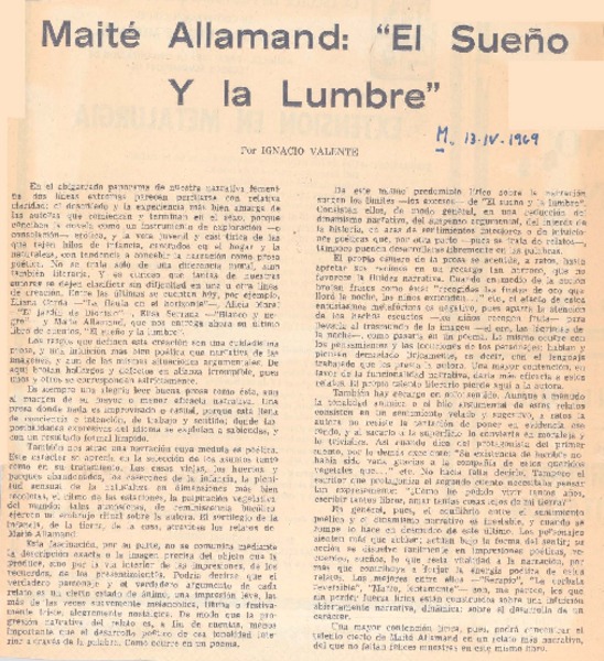 Maité Allamand, "El sueño y la lumbre"