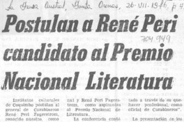 Postulan a René Peri candidato al Premio Nacional Literatura.