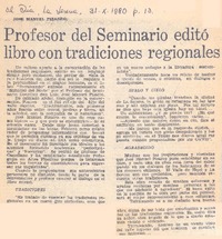 Profesor del seminario editó libro con tradiciones regionales.