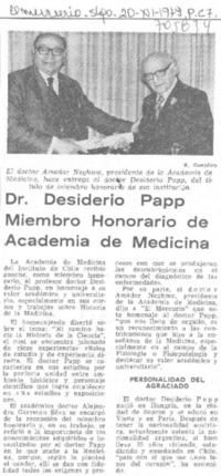 Dr. Desiderio Papp miembro honorario de Academia de Medicina.