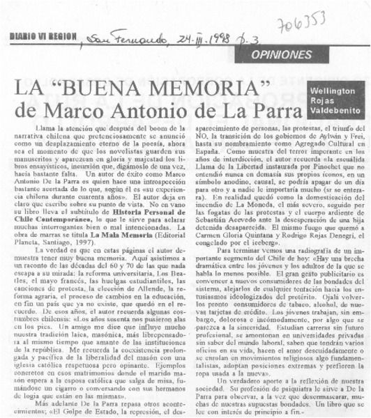 La "buena memoria" de Marco Antonio de la Parra