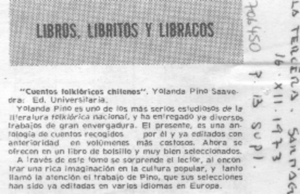 "Cuentos folklóricos chilenos".