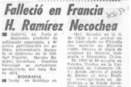 Falleció en Francia H. Ramírez Necochea.