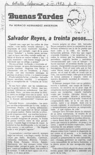 Salvador Reyes, a treinta pesos--