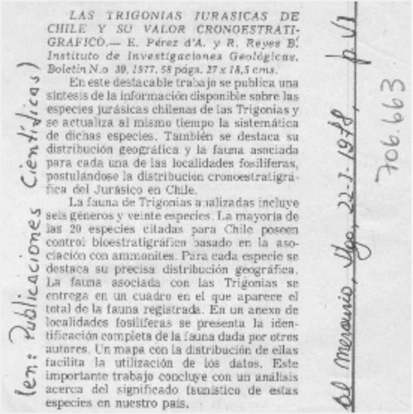 Las Trigonias jurásicas de Chile y su valor cronoestratigráfico.