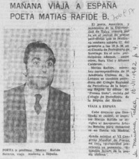 Mañana viaja a España poeta Matías Rafide B.
