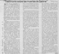 Testimonio sobre las muertes de Sabina