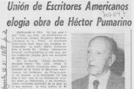 Unión de Escritores Americanos elogia obra de Héctor Pumarino.