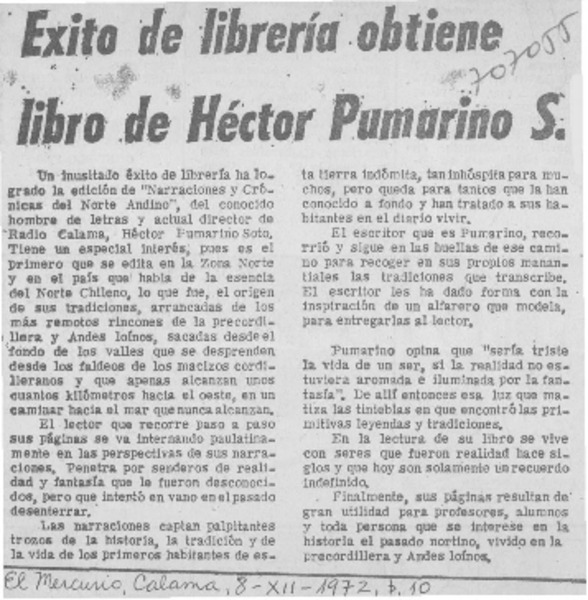 Exito de librería obtiene libro de Héctor Pumarino S.