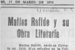 Matías Rafide y su obra literaria