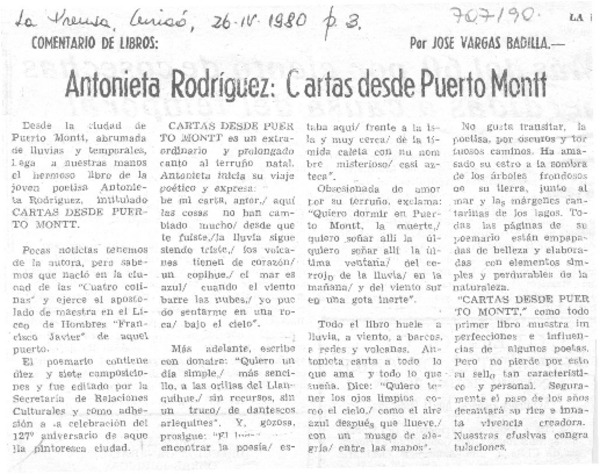 Antonieta Rodríguez: cartas desde Puerto Montt