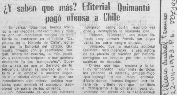 Y saben que más? Editorial Quimantú pagó ofensa a Chile.