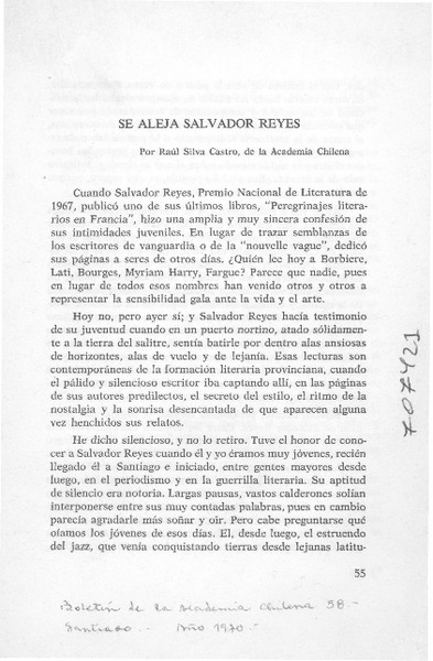 Se aleja Salvador Reyes