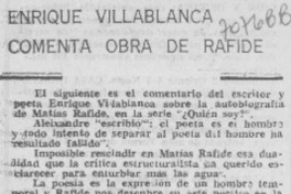 Enrique Villablanca comenta obra de Rafide