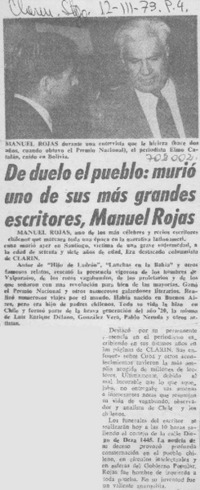 De duelo el pueblo: murió uno de sus más grandes escritores, Manuel Rojas