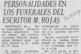 Personalidades en los funerales del escritor M. Rojas.