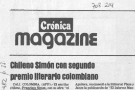 Chileno Simón con segundo premio literario colombiano.