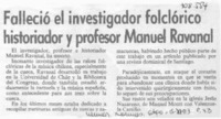Falleció el investigador folclórico historiador y profesor Manuel Ravanal.