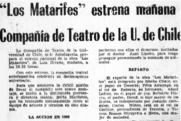 Los mataifes" estrena mañana compañía de Teatro de la U. de Chile.